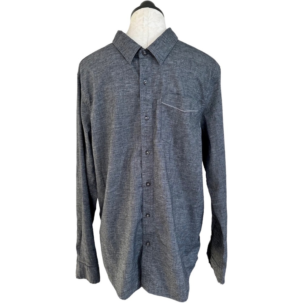 Prana Men’s Heathered Gray Button Down Shirt Slim Fit Size Large
